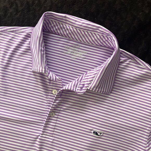 Vineyard Vines Polo Striped Shirt Men 2XL Purple Performance Stretch Golf XXL - Picture 1 of 6